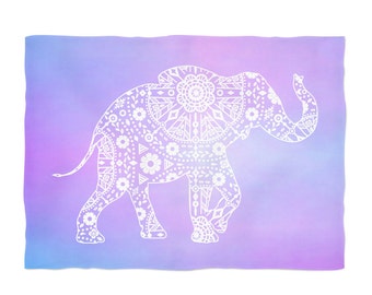 Elephant Blanket, Boho Fleece Blanket, Bohemian Blanket, Purple White Blanket, Floral Throw, Modern Boho Throw, Soft Fleece Blanket