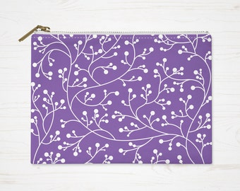 Lavender Makeup Bag, Floral Purple Purse, Vines Cosmetic Bag, Pattern Pouch, Small Accessory Bag, Large Toiletry Bag, Floral Pencil Case