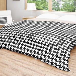 Houndstooth Duvet Cover, Modern Bedding, Black White Comforter, Retro Pattern Duvet, King Queen Full Twin, Size