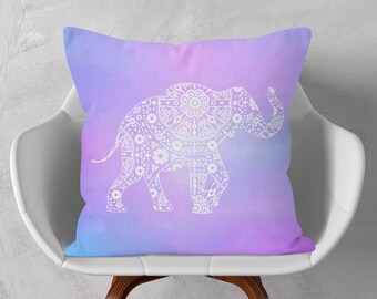 Elephant Cushion, Bohemian Pillow, Colorful Throw Pillow Case, Modern Boho Decorative Cushion Cover, 16x16 18x18 20x20, Blue Pink White