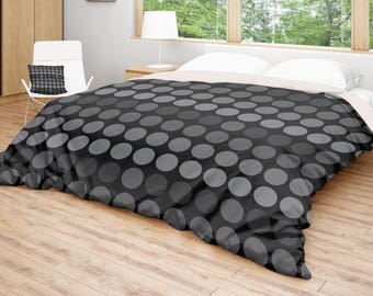 Dots Duvet Cover, Modern Bedding, Black Grey Comforter, Circle Bed Cover, Pattern Bedspread, King Queen Twin, Size, Polka Dots Duvet