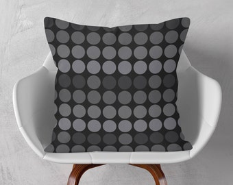 Grey Black Cushion, Dots Throw Pillow, Modern Decorative Pillow, 16x16 18x18 20x20, Circle Patterned Pillow Cover, Sofa Decor Pillow Case