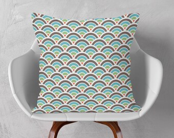 Decorative Pillow, Retro Patterned Throw Pillow, Blue Brown White Green, 16x16 18x18 20x20, Colorful Cushion Cover, Earthtones Pillow