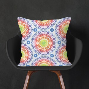 Bohemian Cushion, Colorful Throw Pillow, Boho Decorative Cushion Cover,16x16 18x18 20x20, Red Blue Yellow White, Sofa Decor Cushion