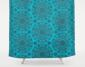 Boho Shower Curtain, Large Shower Curtain, Brown Blue Bath Curtain, Floral Bath Curtain, Bohemian Curtain, Shower Curtain 71x74