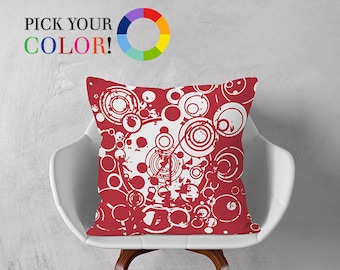 Decorative Pillow, Abstract Throw Pillow, Pillow Cover and Insert, Red Blue White Green Orange Brown Yellow Pink, Circle Pattern Pillow