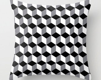 Geometric Cushion, Black White Grey Pillow, Throw Pillow, Modern Cushion, Decorative Cushion Cover, Cushion and Insert, 16x16 18x18 20x20