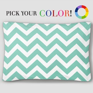 May include: A teal and white chevron patterned pillow.