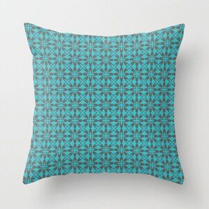 Blue and Brown Cushion, Bohemian Decorative Pillow Cover, Retro Patterned Cushion, 16x16 18x18 20x20, Blue Throw Pillow, X-Pattern Cushion