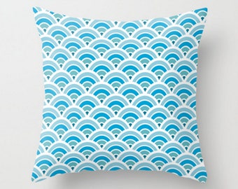 Blue White Cushion, Decorative Pillow, Retro Patterned Throw Pillow Case, Circles Cushion Cover, 16x16 18x18 20x20, Sofa Decor Toss Pillow