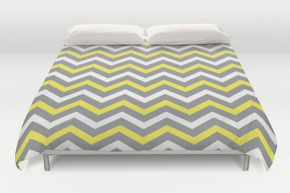 Chevron Bedding Grey Yellow Duvet Chevron Duvet Cover Etsy