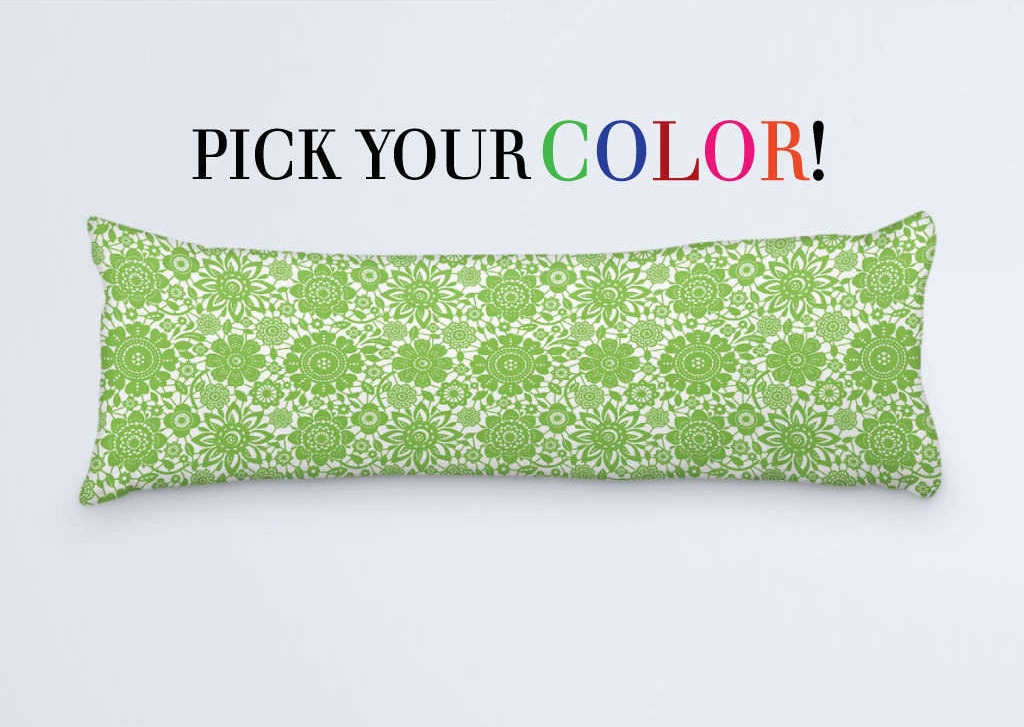 Floral Body Pillow, 20x54 Pillow Cover, Long Decor Cushion, Green