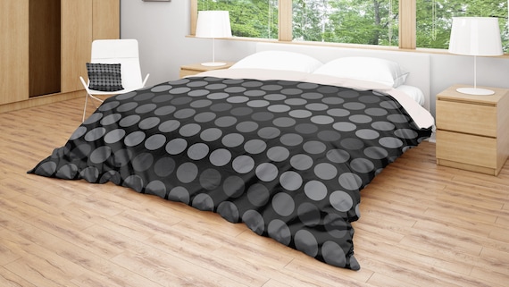 Dots Duvet Cover Modern Bedding Back Grey Comforter Circle Etsy