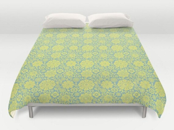 Blue Yellow Duvet Floral Duvet Cover Flower Bedding Pattern Etsy