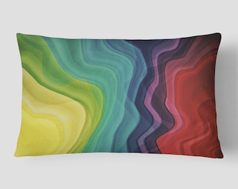 Colorful Lumbar Pillow, Rainbow Cushion, 14x20 Pillow Cover, Cushion and Insert, Blue Green Bed Pillow, Rectangle Cushion, Abstract Cushion