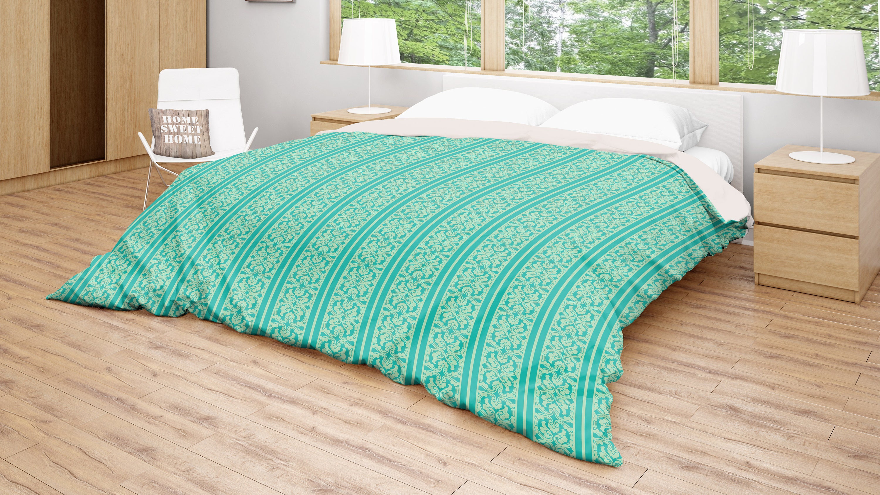 Green Bedding Striped Duvet Turquoise 