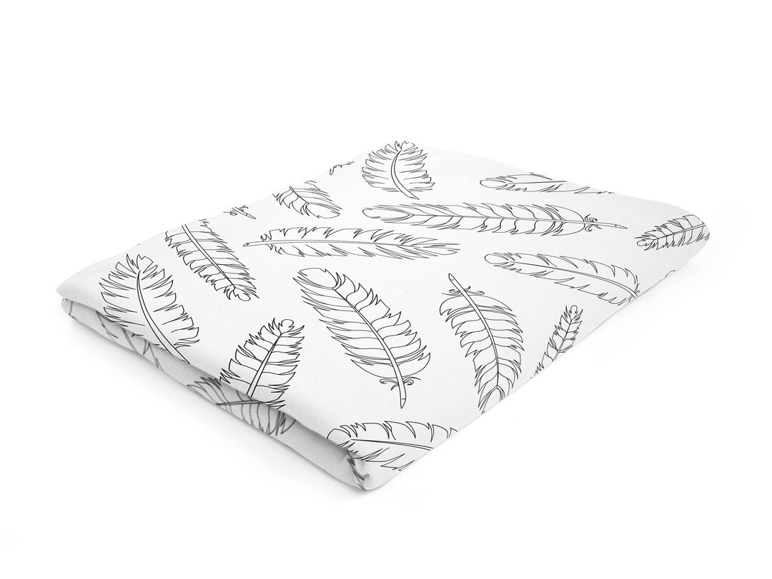 Feathers Pattern Throw, Boho Fleece Blanket, White Black Throw, Modern Blanket, Bohemian Blanket