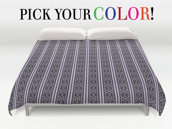 Damask Bed Cover Striped Duvet Cover Pattern Bedding King Etsy