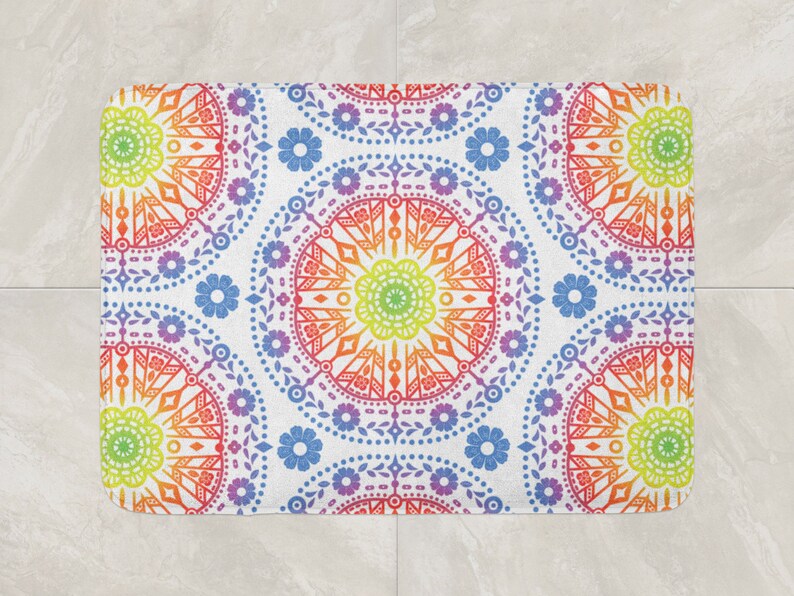 Boho Bath Mat Foam Bath Rug Colorful Bath Mat Bohemian Etsy