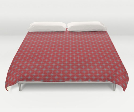 Grey Red Duvet Red Duvet Cover Red Gray Bedding Pattern Bed Etsy