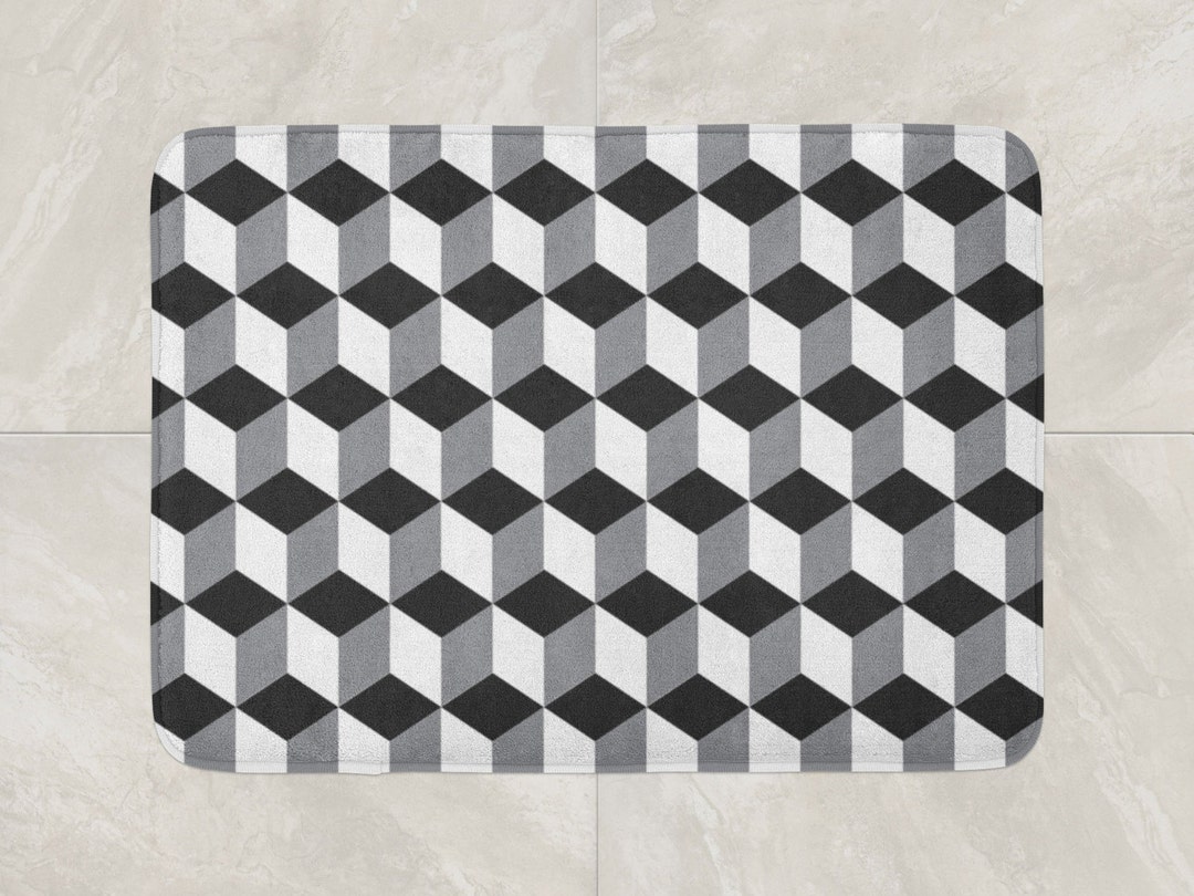 Geometric Bath Mat, Foam Bath Rug, Modern Bath Mat, Black Bathroom