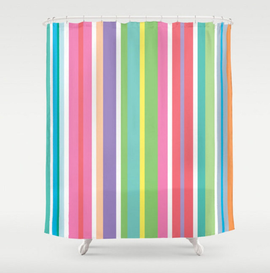 Stripes Shower Curtain, Large Shower Curtain, Striped Shower Curtain, Colorful Bath Curtain