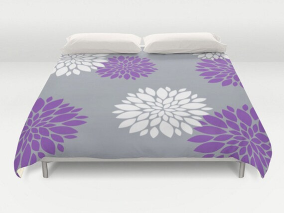 Grey Purple Duvet Floral Duvet Cover Modern Bed Cover King Etsy