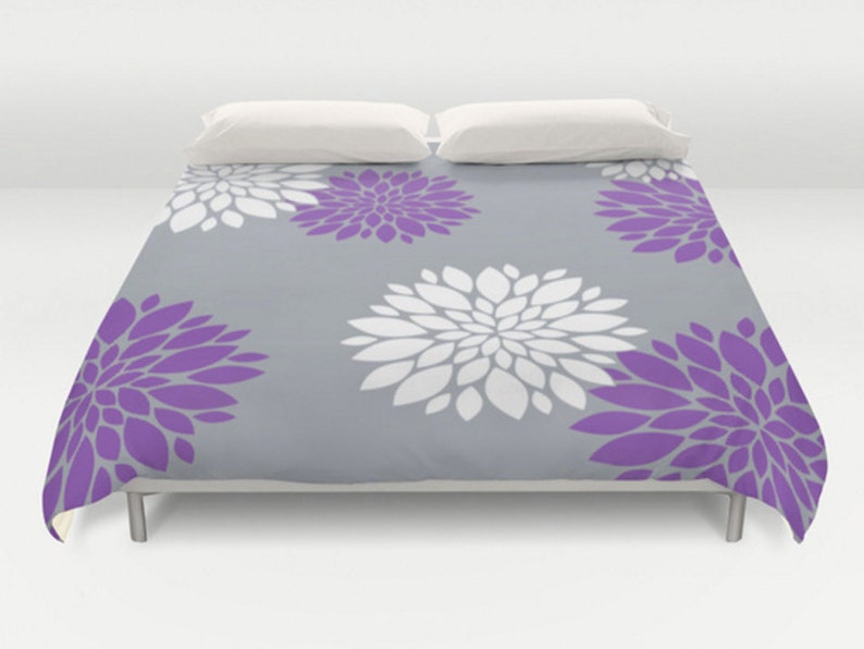 Grey Purple Duvet Fl Cover Modern Bed King Queen Full Twin Size White Lavender Flower Comforter Bedding