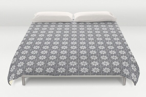 Grey White Duvet Patterned Duvet Cover Geometric Bedding Etsy