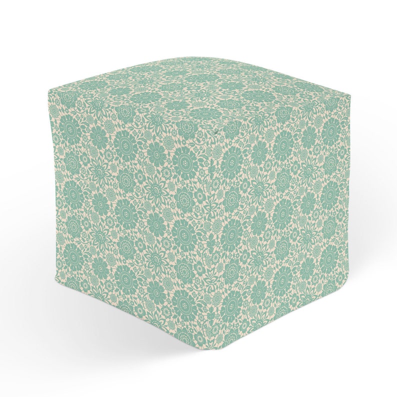 Green White Decor 18x18 Ottoman Green Hassock Cube Pouffe Footrest Floral Ottoman 13x13 Cube Seat Turquoise Pouf Polyester Ottoman