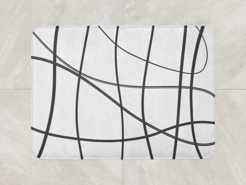 Foam Bath Rug Scribble Bath Mat Black Bathroom Decor Modern Bath Mat Abstract Bath Mat Bathroom Decor Black White Bath Rug