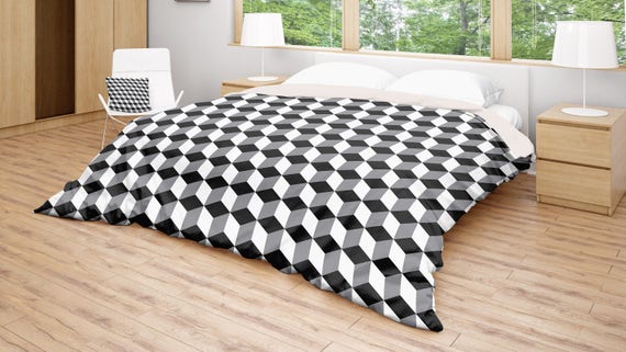 Geometric Duvet Grey Black Bedding Patterned Bed Cover 3d Etsy