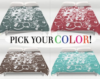 Abstract Bed Cover, Grunge Bedding, Duvet Cover, King Queen Full Twin, Size, Circle Patterned Coverlet, Bubbles Duvet Cover, Double Size