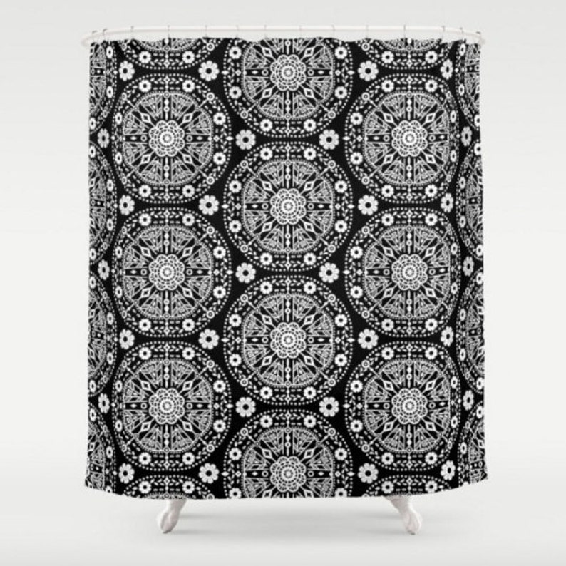 Boho Shower Curtain Large Shower Curtain Black and White Etsy