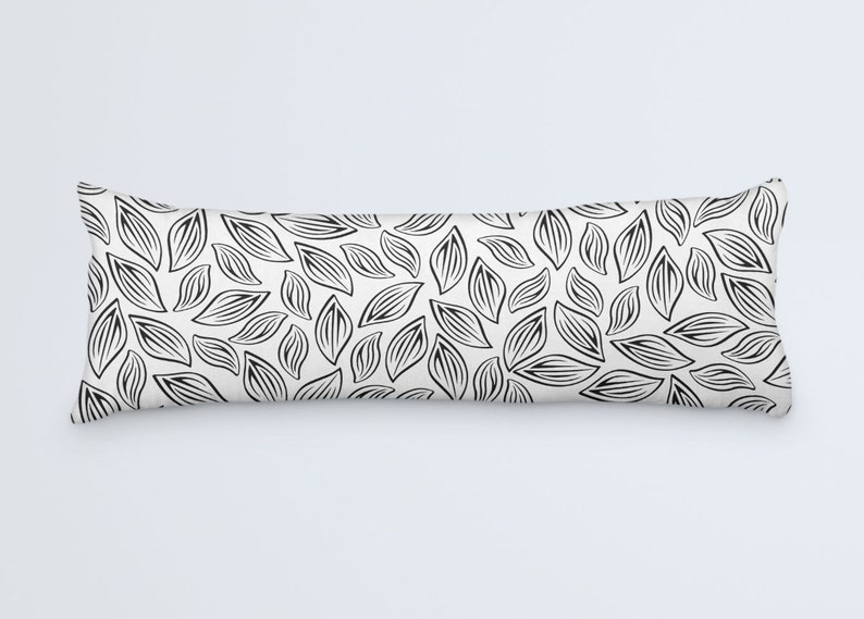 Black White Body Pillow Cover Leaf Patterned Pillow Leaves Body Pillow Modern Large Pillow Large Pillowcase 20x54 Pillow Case