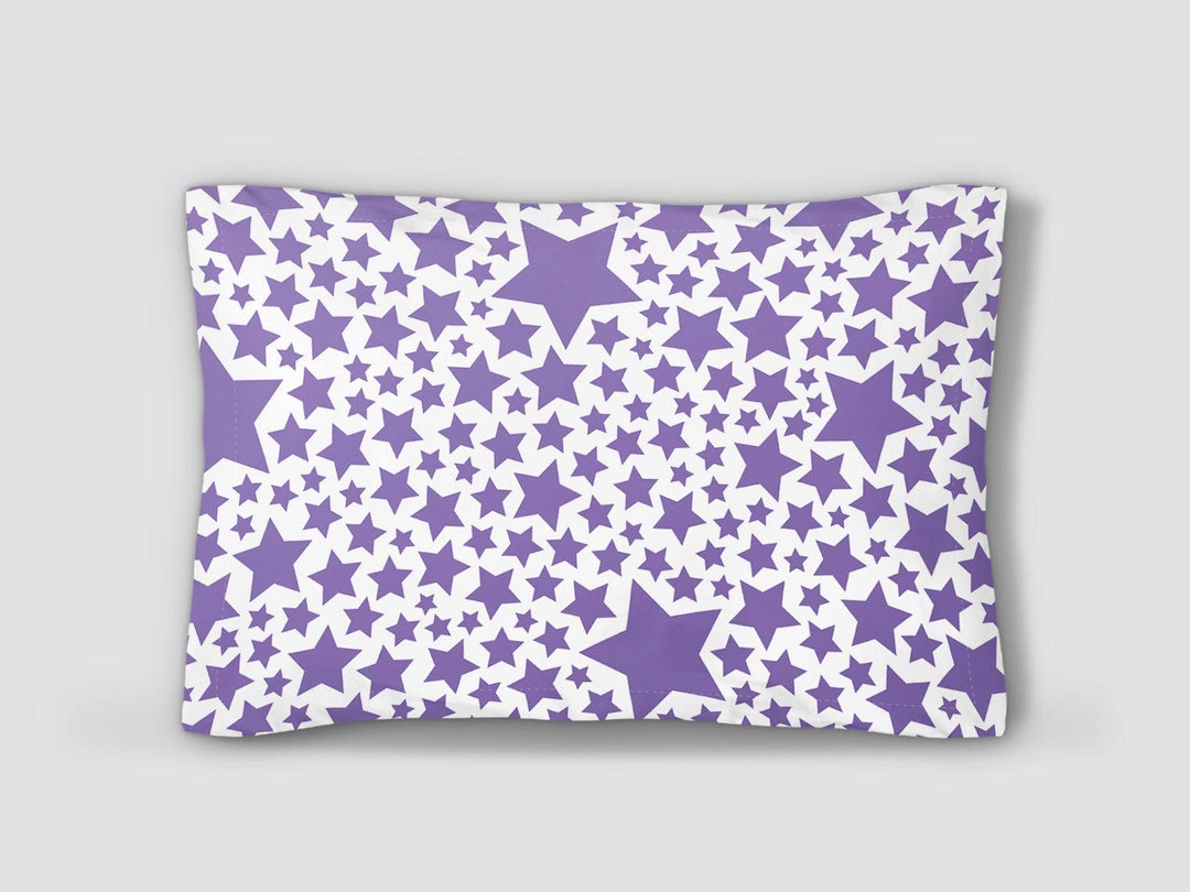 Purple Pillow Sham, Stars Pillowcase, White Purple Bed Pillow, Modern