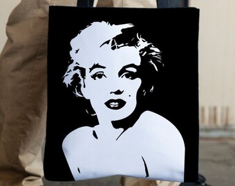 Marilyn Monroe Tote Bag, Adjustable Strap Tote, Medium Tote Bag, Durable Tote Bag, Black Tote Bag, Black and White, Monochrome Tote