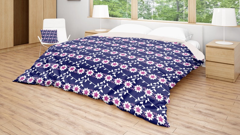 Blue Floral Duvet Boho Duvet Cover Patterned Bedding Pink Etsy