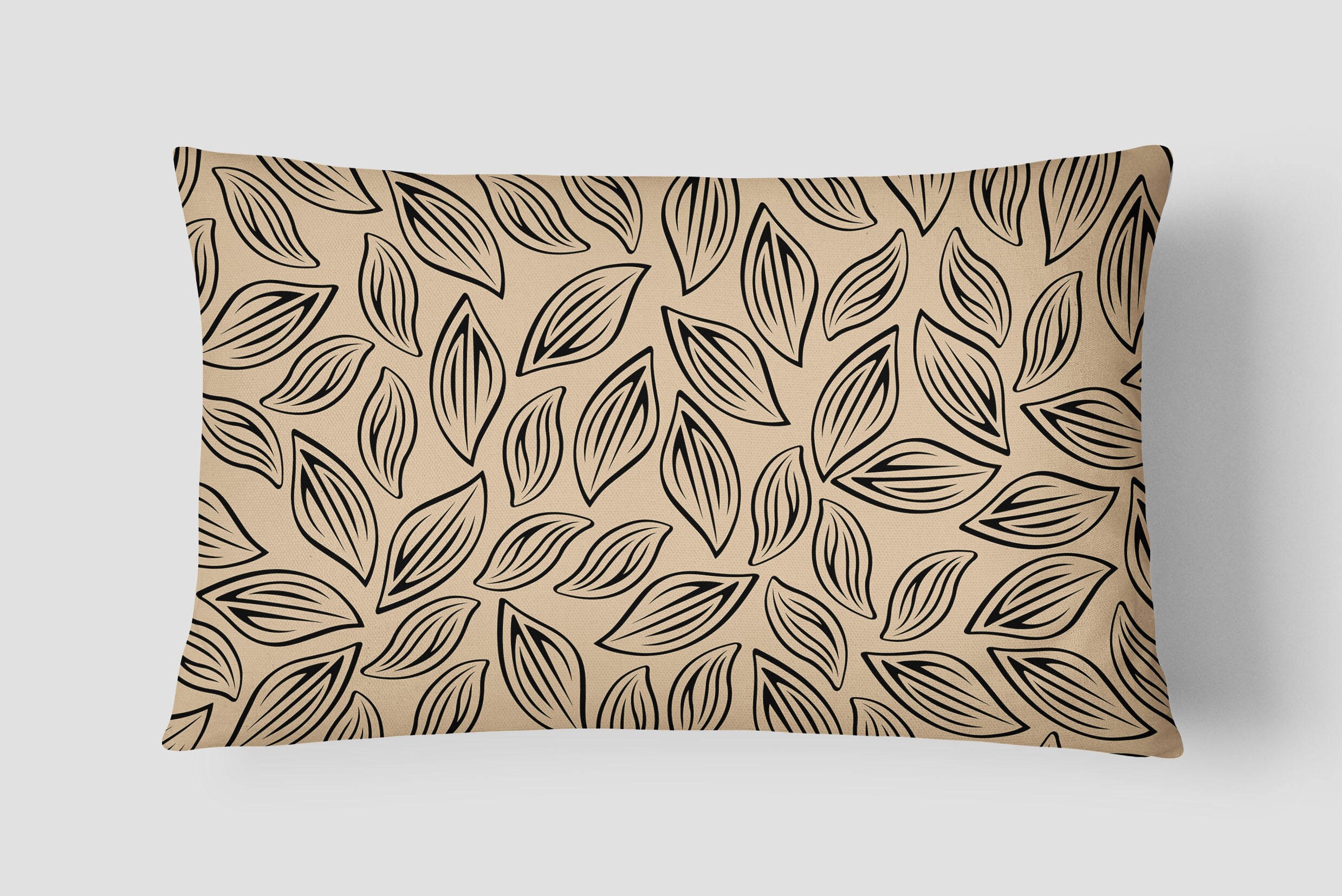 Black Beige Cushion Tan Cushion Cover Leaf Patterned Throw Etsy España