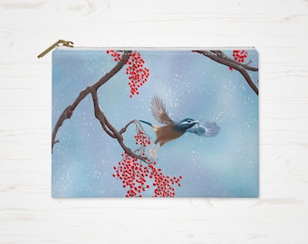 Bird Accessory Bag, Nature Scene Pouch for organizing, Bird and Tree Pencil Case or toiletry bag