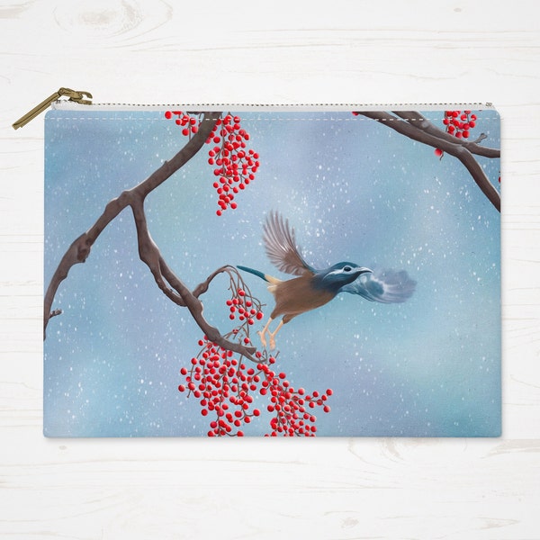 Bird Accessory Bag, Nature Scene Pouch for organizing, Bird and Tree Pencil Case or toiletry bag