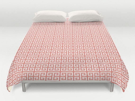 Coral White Duvet Coral Duvet Cover Coral White Bedding Etsy