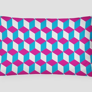 Geometric Cushion, Pink Blue White Pillow, Modern Decorative Pillow, 16x16 18x18 20x20 26x26, 3D Pattern, Squares Throw Pillow Cover image 2