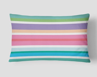 Candy Stripes Lumbar Pillow, Colorful Bed Pillow, Striped Long Cushion, 14x20 Cushion Cover, Purple Blue Cushion, Green White Pillow
