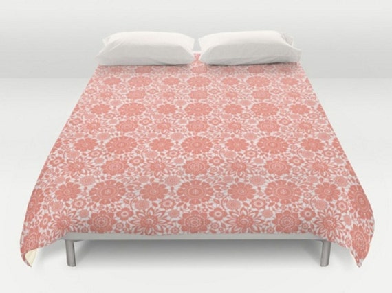 Coral Duvet Cover White Coral Bedding Floral Bedspread Flowers