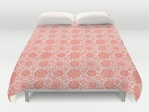 Coral Duvet Cover White Coral Bedding Floral Bedspread Etsy