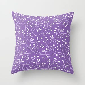 Lavender Pillow, White Purple Decorative Pillow, Throw Pillow Cover, Sofa Decor Pillow, 16x16 18x18 20x20, Floral Cushion, Vine Patterned