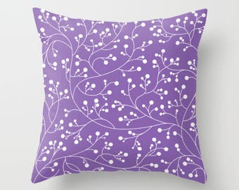 Lavender Pillow, White Purple Decorative Pillow, Throw Pillow Cover, Sofa Decor Pillow, 16x16 18x18 20x20, Floral Cushion, Vine Patterned