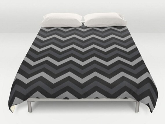 Chevron Duvet Cover Black Grey Bedding Black Bed Cover Etsy