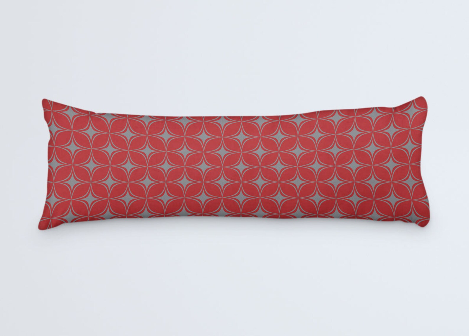 Red Body Pillow, Grey Red Large Pillow, Pattern Bed Pillow, Red Long